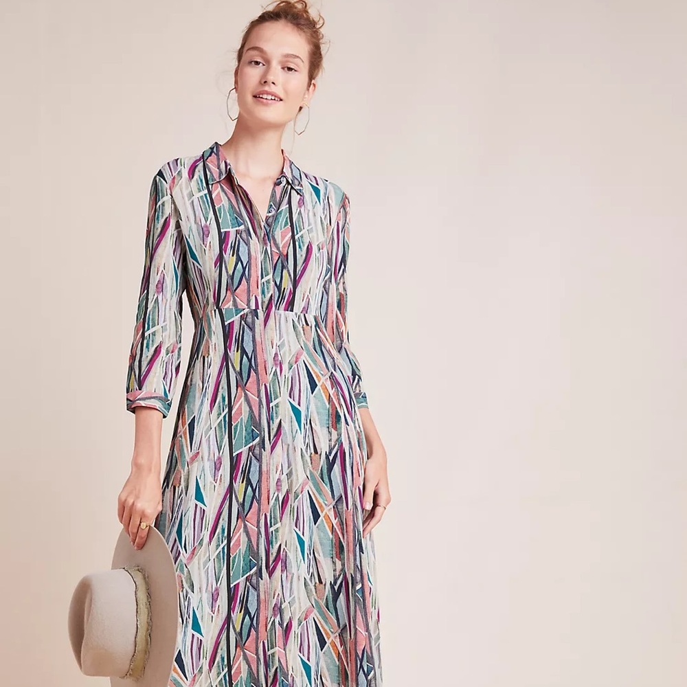 bl-nk anthropologie Winona Watercolor Shirtdress SZ XL